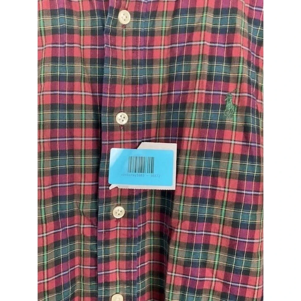 Ralph Lauren Classic Fit Button Down Shirt Mens M Red Green Tartan Plaid‎ Cotton - Picture 2 of 8